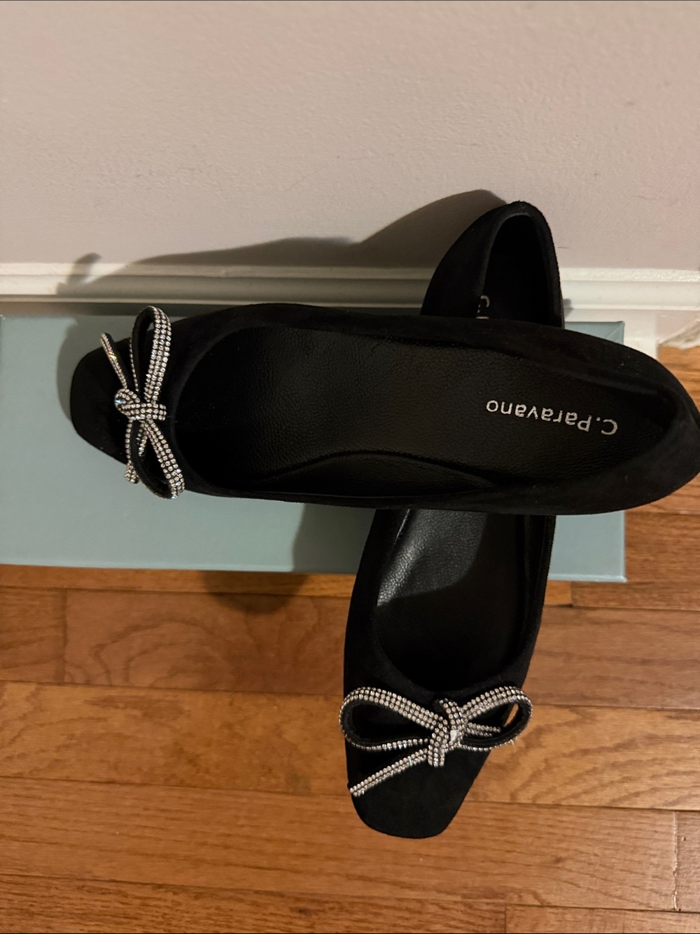 Paravano black shoes Embellished Bow Women’s Flats